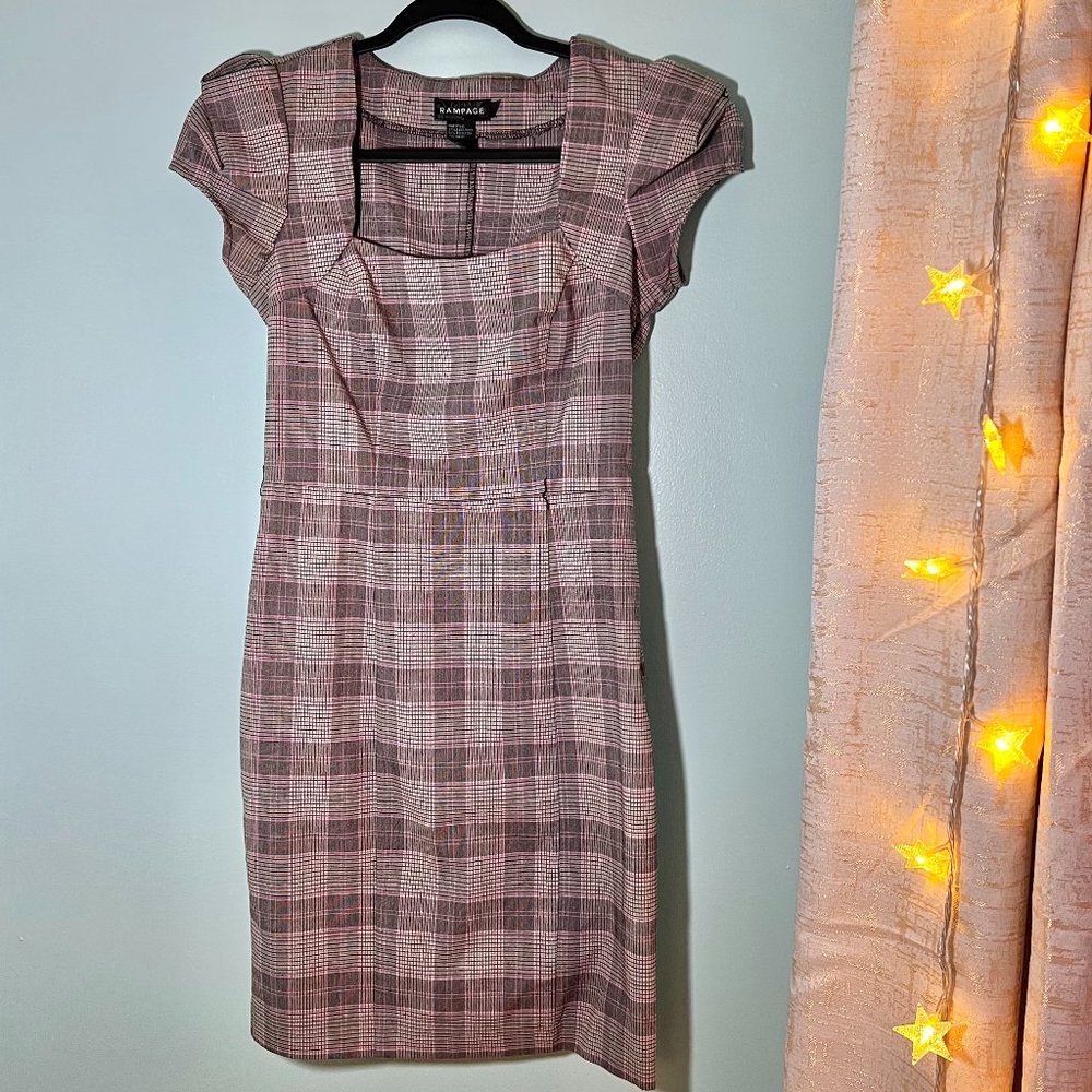 Rampage Plaid Square Neckline Cap Sleeve Dress - Juniors Size 3 or Women's 0-2